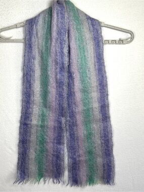 John Hanly & Co Vintage Wrap Scarf Mohair Wool Purple Green Fringe Ireland Irish